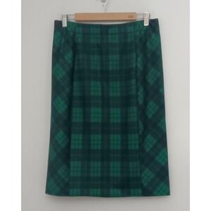 Susan Graver Pencil Skirt Womens Size M Ponte Knit Pull On Plaid Green Blue NEW